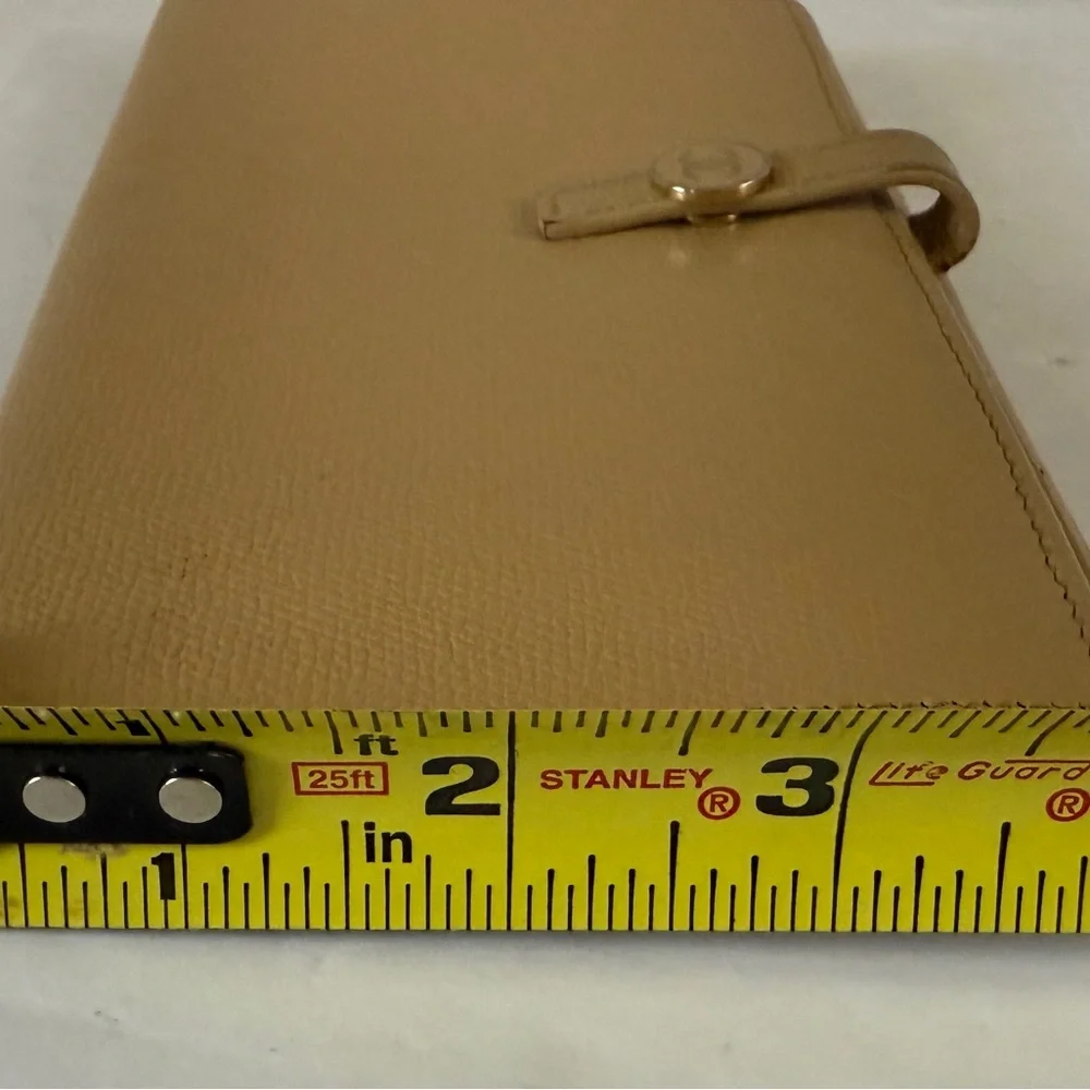 CHANEL Long Wallet Double Sided Snap‎ Button Beige Leather Authentic